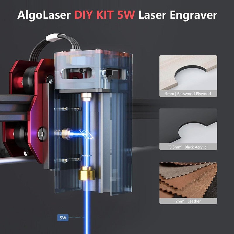 Algolaser KIT DIY Grabador y Cortador Láser CNC para Madera, con Enfoque Largo y Corto, para Trabajos en Madera, Máquina de Grabado y Corte