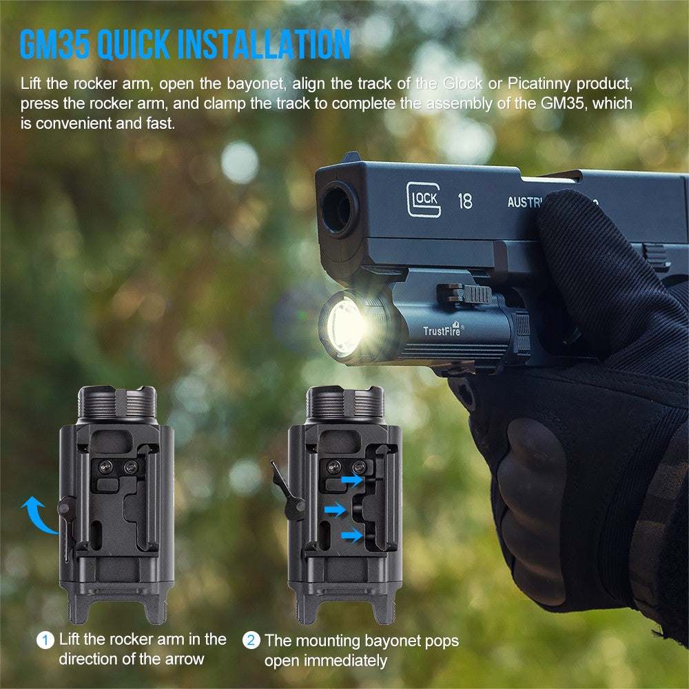 Trustfire GM35 linternas LED tácticas Mini luces de pistola 1350 lúmenes USB recargable pistola de liberación rápida 1913/GL Rail