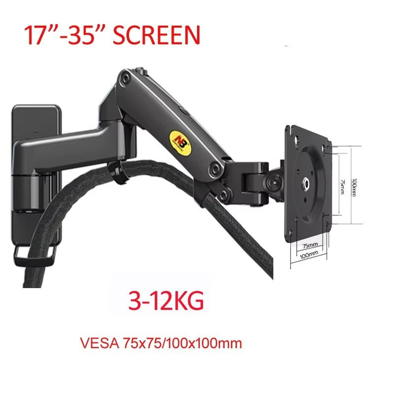 Soporte de Pared para TV/Monitor NB F150 de Aluminio con Resorte de Gas, 3-12 kg, 100x100, 75x75, 17'-35', Inclinable y Giratorio
