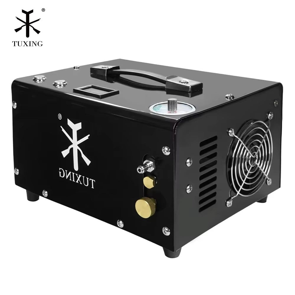 Compresor de aire PCP de parada automática TUXING TXET061 de 300 bar y 4500 psi de alta presión con adaptador de corriente de 12 V para buceo con rifle