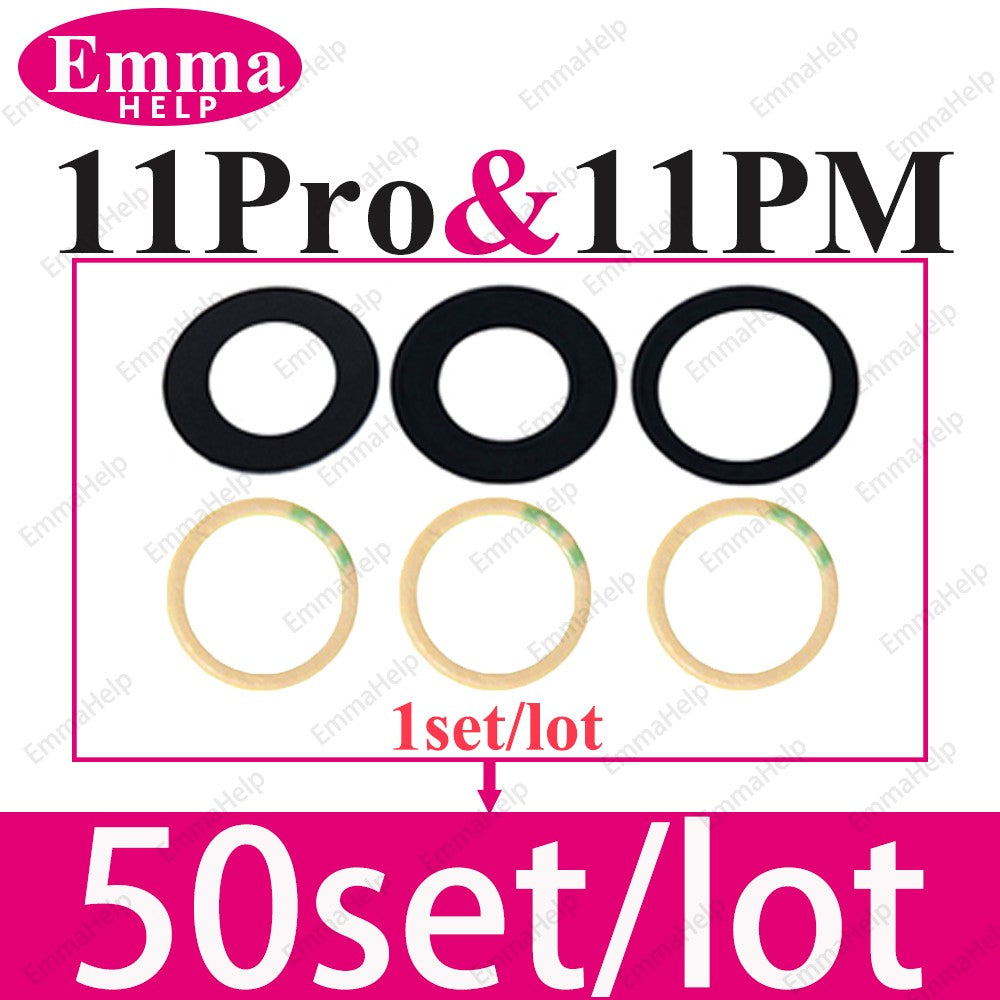 50 Piezas/Lote de Cristal de Lente de Cámara Trasera para iPhone 14 13 12 11 Pro Max XS XR X 7 8 Plus, Repuesto de Cristal de Cámara Trasera con Adhesivo