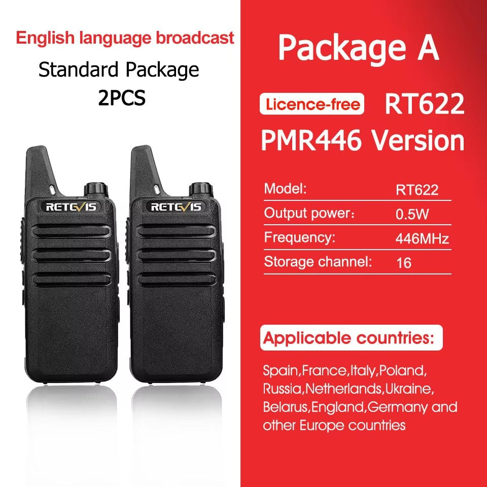 Retevis RT622 Mini Walkie Talkie 2 unidades PMR446 Radio portátil bidireccional con PTT Ideal para restaurantes y hoteles