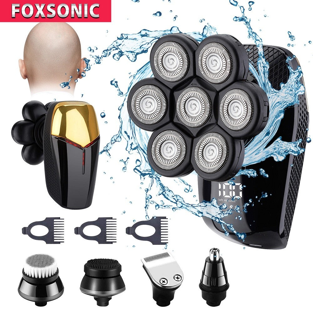 FOXSONIC-Afeitadora para hombre 7D independiente, 7 cortadores, cabezal flotante, maquinilla de afeitar eléctrica resistente al agua, recortadora de barba para hombre
