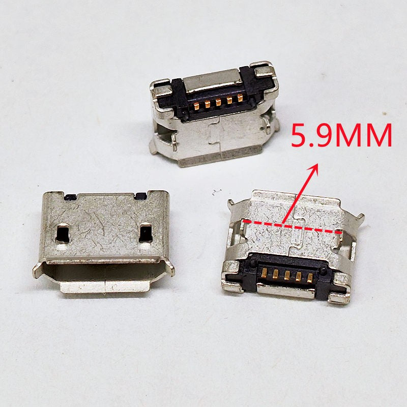100 Uds Micro USB mini conector 5pin 5,9mm 6,4mm 7,2mm aguja corta 5P DIP2 puerto de datos puerto de carga para enchufe final móvil puerto V8