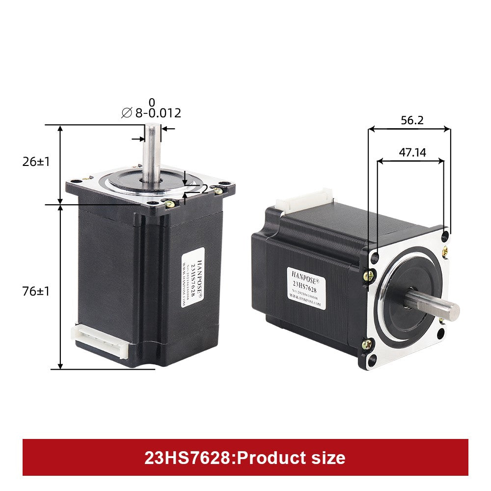 Motor paso a paso HANPOSE 23, modelo 23HS4128 23HS5128 23HS5628 23HS7628, diámetro del eje 8 mm, sistema de cuatro cables, motor serie 57.