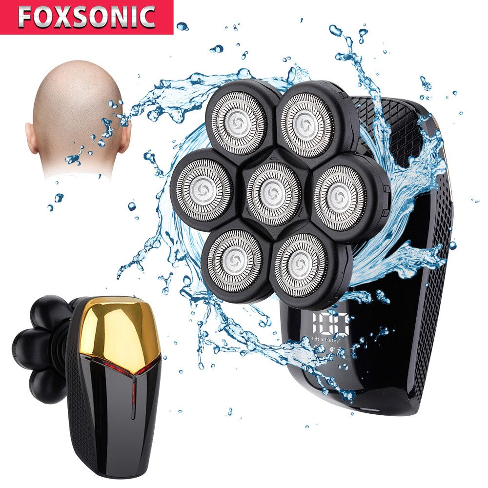 FOXSONIC-Afeitadora para hombre 7D independiente, 7 cortadores, cabezal flotante, maquinilla de afeitar eléctrica resistente al agua, recortadora de barba para hombre