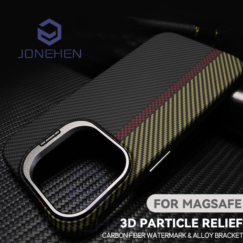 Soporte de aleación para lente MagSafe, funda para iPhone 14, 15 Pro, 13Pro Max, carga inalámbrica, textura de píxeles, dura, PC, cubierta trasera delgada