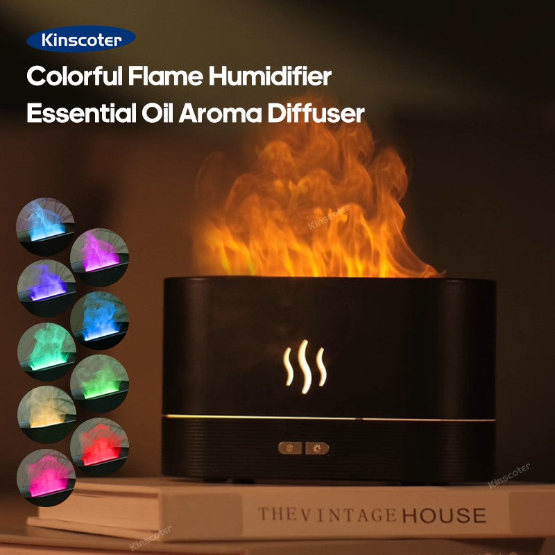 KINSCOTER-Difusor de Aroma ultrasónico, humidificador de aire, generador de niebla fría, nebulizador Led, aceite esencial, lámpara de llama