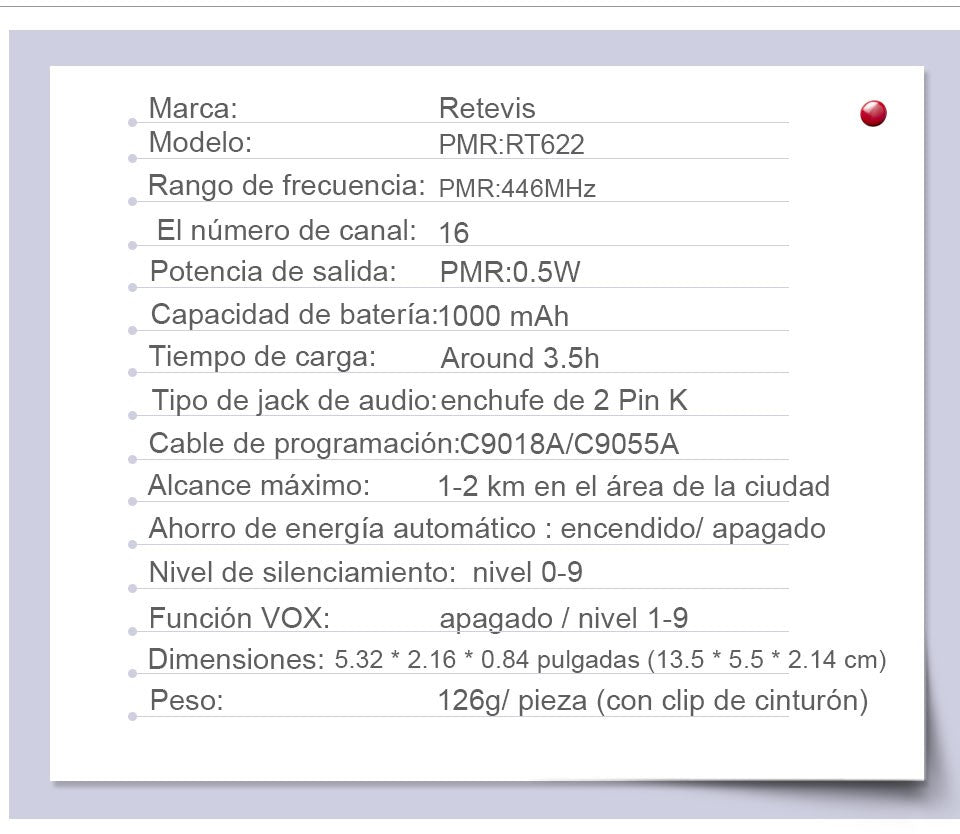 Retevis RT622 Mini Walkie Talkie 2 unidades PMR446 Radio portátil bidireccional con PTT Ideal para restaurantes y hoteles