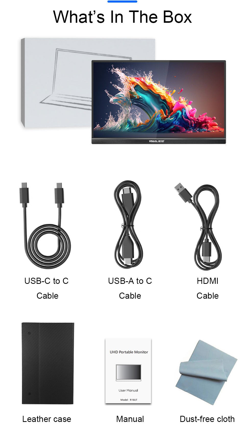 VISUALBEAT Monitor Portátil con Pantalla Táctil de 15.6'', FHD 1080P IPS HDR, con USB-C y HDMI, para Laptop, PC, Mac, Consola, Oficina y Viajes