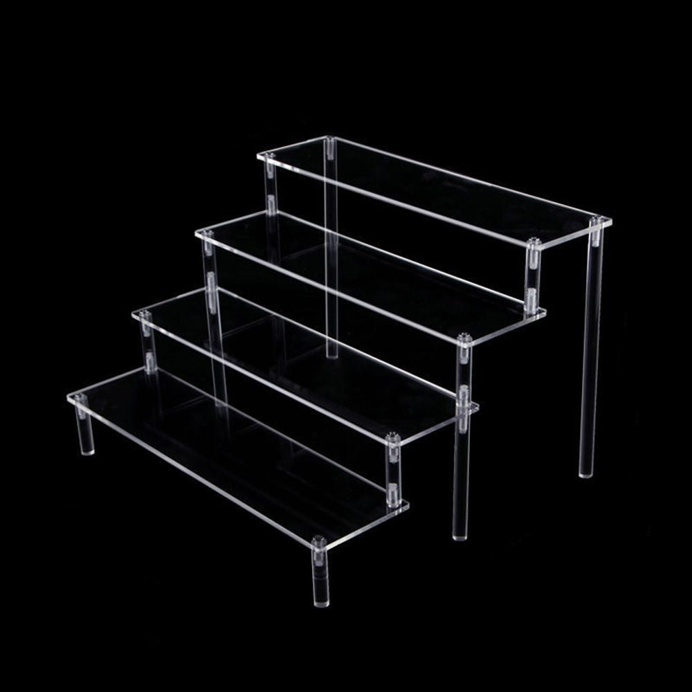 Soporte de exhibición acrílico de 1-4 niveles, estante de exhibición duradero para magdalenas, Perfume, muñeca, caja ciega Trapezoidal transparente, estante de almacenamiento