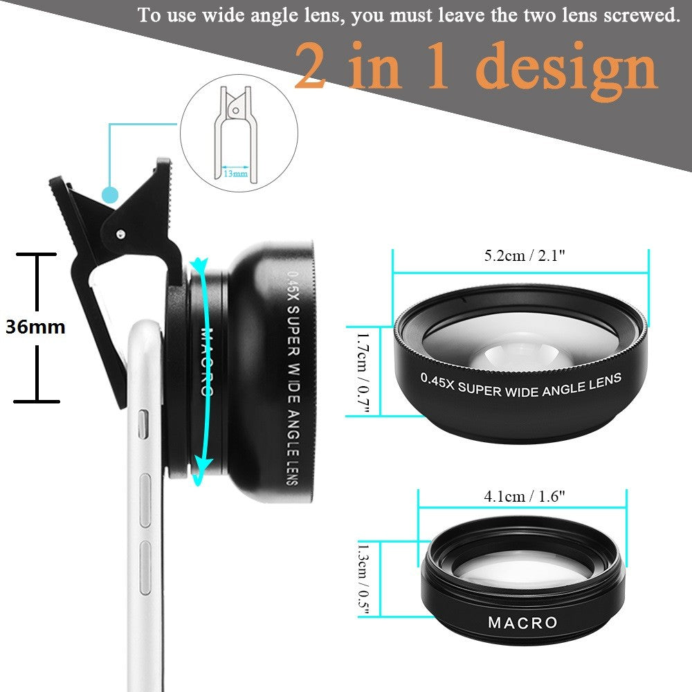 Kit de lentes de teléfono 0,45x súper gran angular y 12,5x lente súper macro lente de cámara HD para iPhone 12 11 Xiaomi Huawei todos los teléfonos móviles