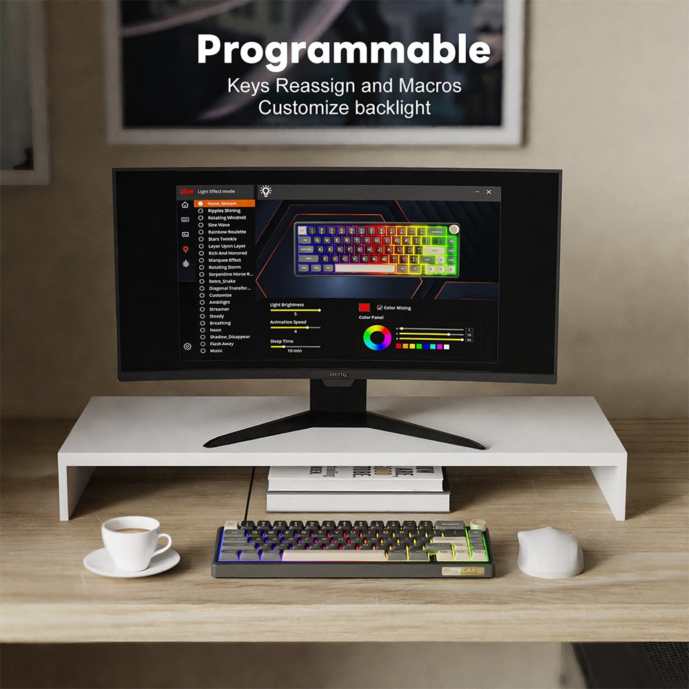 Teclado Mecánico Royal Kludge RK R65 en Portugués Brasileño, con Cable, Intercambiable en Caliente, 66 Teclas, 65%, Retroiluminación RGB, para Gamers