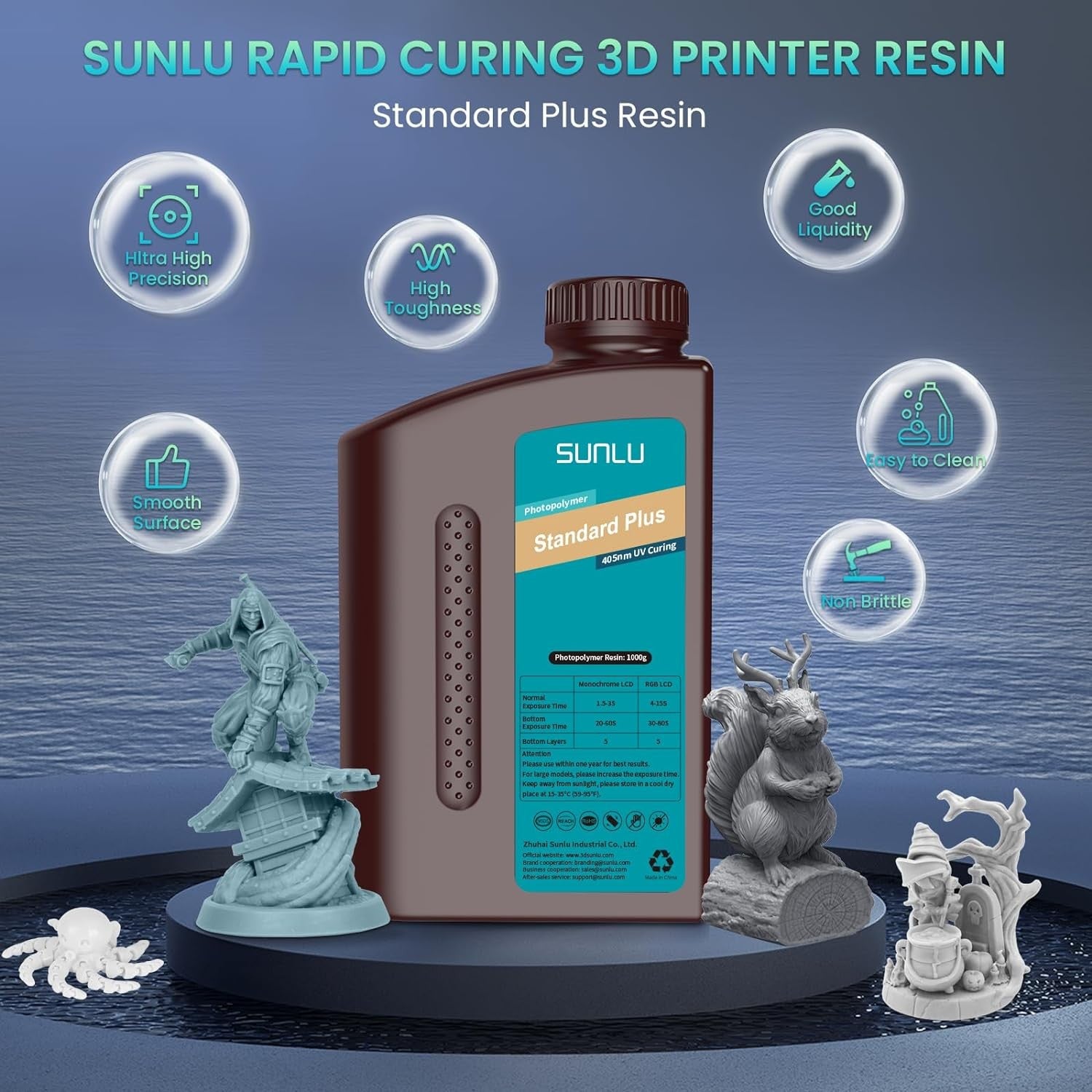 Resina 3D SUNLU de 2 kg, tipo ABS/estándar/lavable con agua, resina UV de 405 nm para la mayoría de las impresoras 3D SLA/DLP/LCD, material sensible a la luz UV, 1 kg