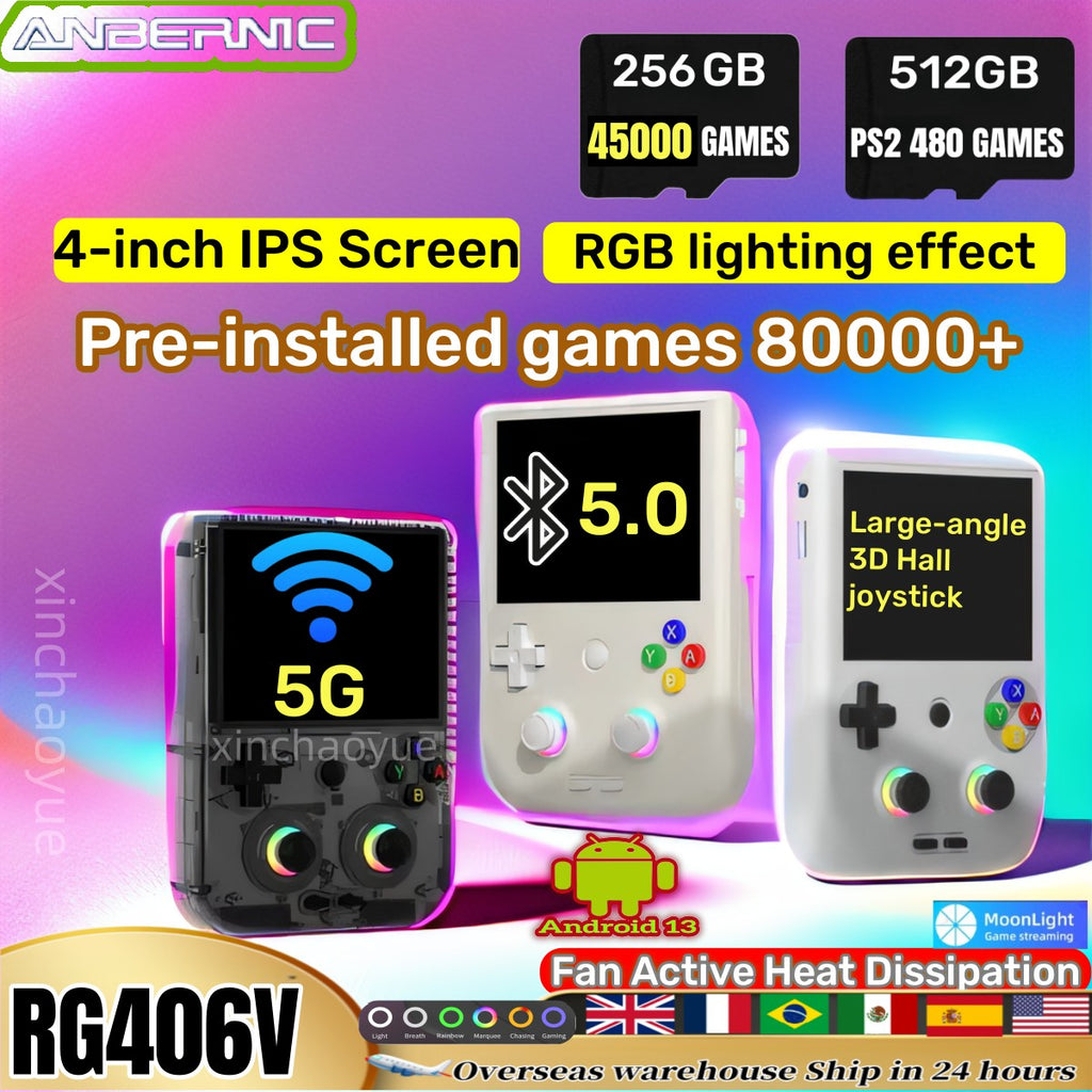 ANBERNIC-consola de juegos portátil RG 406V, pantalla multitáctil IPS de 4 ", Android13, videojuegos Retro, juego 512G, RG406V, compatible con 1080p DP