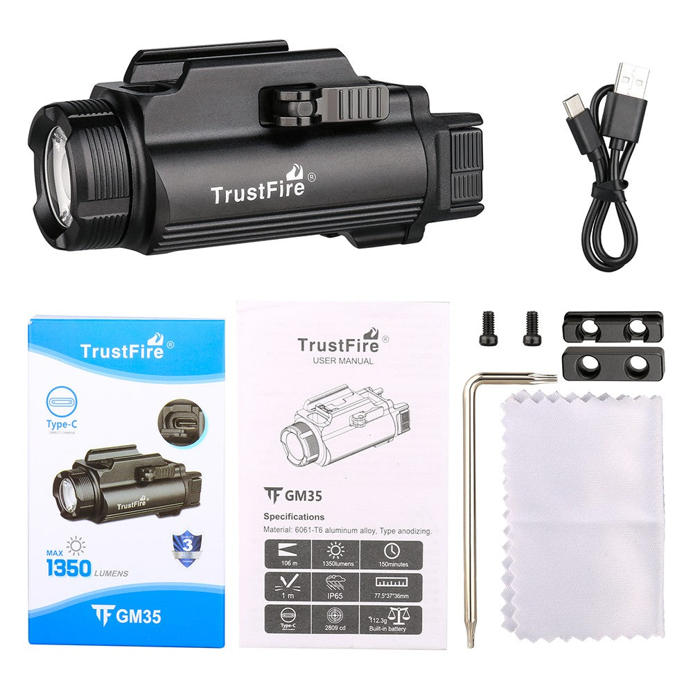Trustfire GM35 linternas LED tácticas Mini luces de pistola 1350 lúmenes USB recargable pistola de liberación rápida 1913/GL Rail