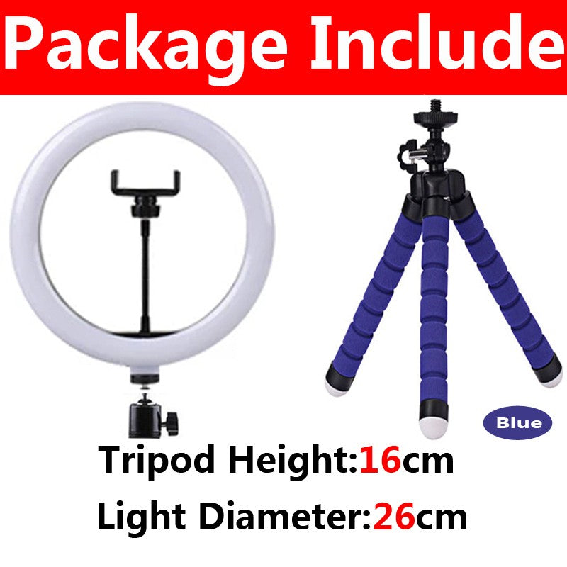 Anillo de luz LED para Selfie, lámpara de relleno de fotografía regulable con Mini trípode para teléfono, Tiktok, vídeo en vivo, estudio fotográfico, 10 pulgadas