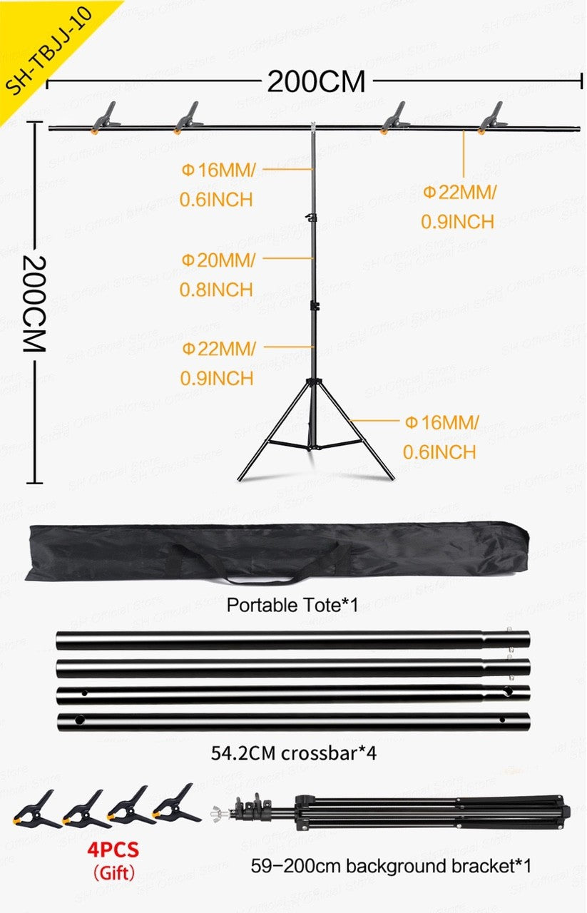Fondo en forma de T, soporte de fondo para fotografía, sistema de soporte ajustable, estudio fotográfico para fondos de muselina no tejida con Clip