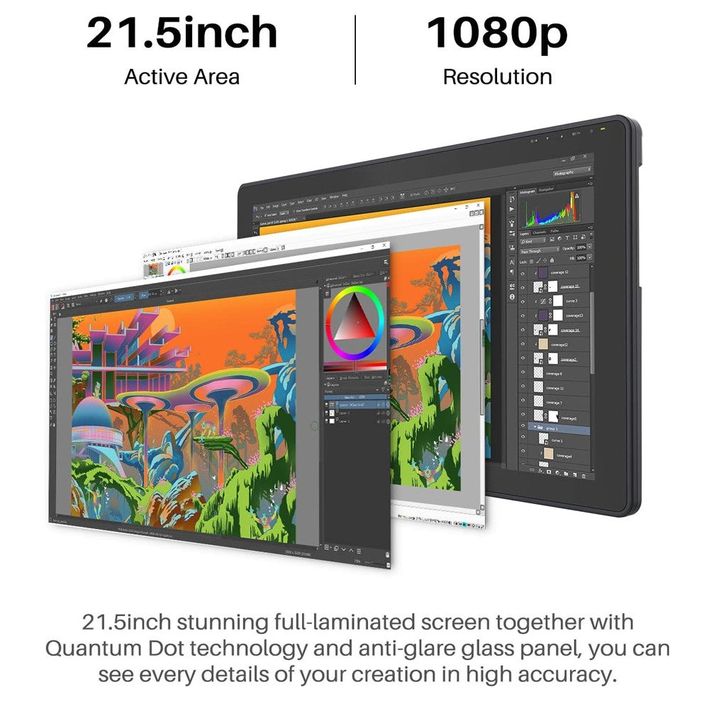 Monitor de tableta gráfica Huion de 21,5 pulgadas Kamvas 22 con 120%~140% sRGB, tableta de dibujo compatible con Linux, MacOS, Laotop, Android, USB3.1