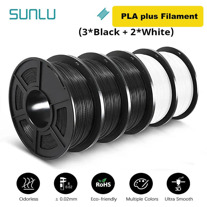 SUNLU Filamento PLA/PETG/PLA PLUS/Transparente de 5 kg, 1.75 mm, 5 Rollos de 1 kg, Filamento 3D para Impresora y Bolígrafo 3D, Enrollado Cuidadosamente
