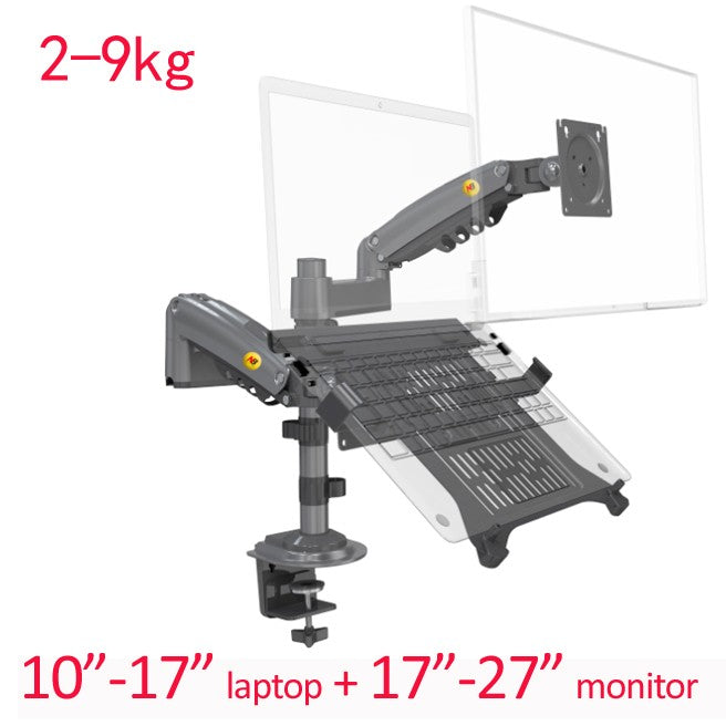 Soporte de Escritorio para Monitor LCD NB H180 FP-2 de 17'-27' + Soporte para Laptop de 10'-17' con Resorte de Gas, Movimiento Completo, 2-12 kg, Abrazadera de Doble Brazo