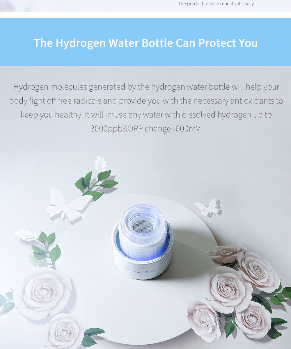 Generador de agua hidrogenada Bluevida de nuevo estilo deportivo SPE y PEM, H2 hasta 3000ppb y botella de agua hidrogenada con gran capacidad de batería