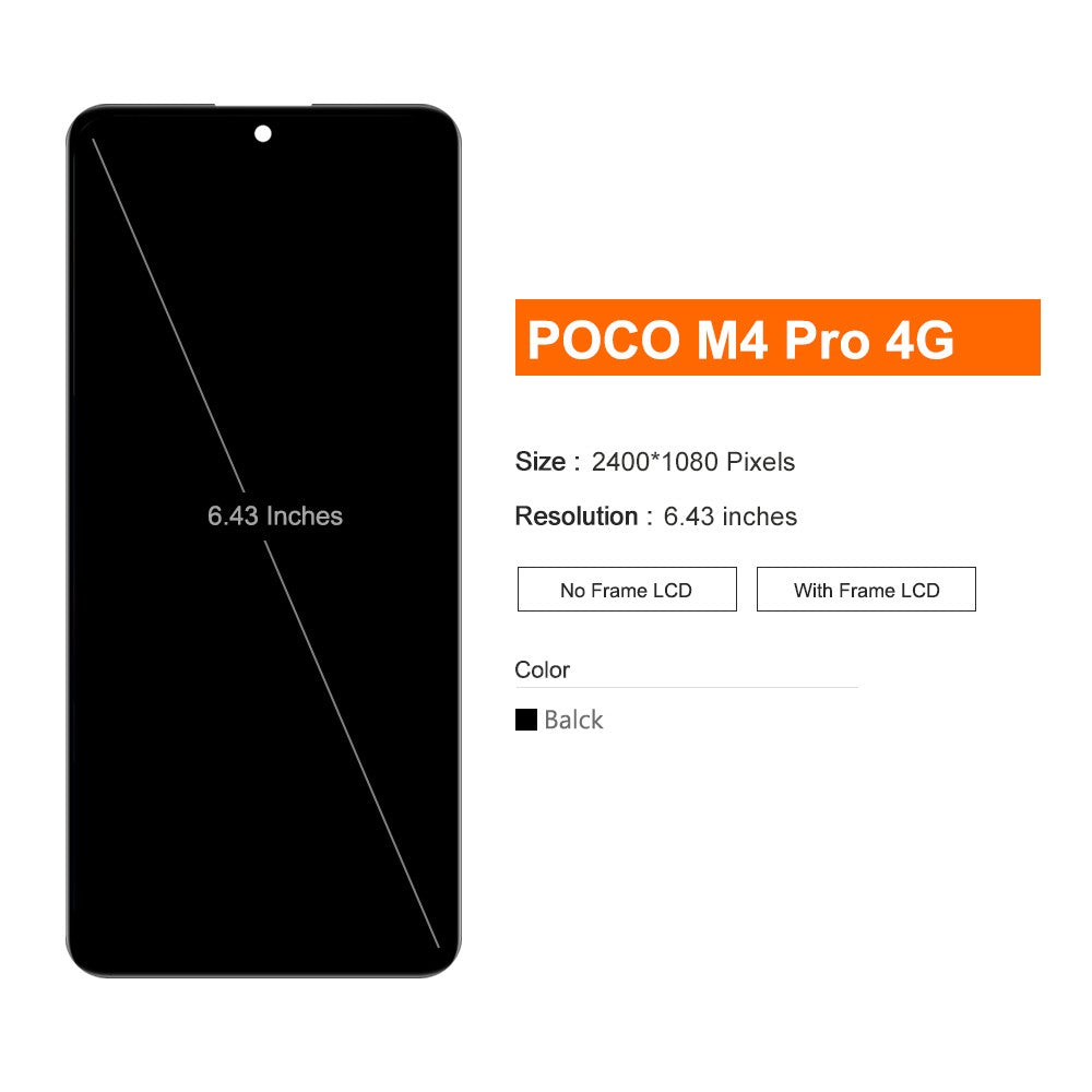 6,43'' Super AMOLED para Xiaomi Poco M4 Pro 4G LCD 2201117 PI PI 2201117 Conjunto del digitizador del panel de la pantalla táctil de la exhibición de PG MZB0B5VI