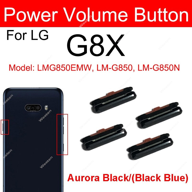 4 unids/lote para LG G7 G8 G8S G8X botones laterales de volumen de energía encendido apagado volumen de energía reemplazo de teclas laterales pequeñas