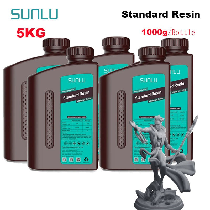 SUNLU 5KG estándar/resina 3D de lavado de agua 405nm resina UV para la mayoría de los materiales de impresora 3D SLA/DLP/LCD sensible a los rayos UV 1kg