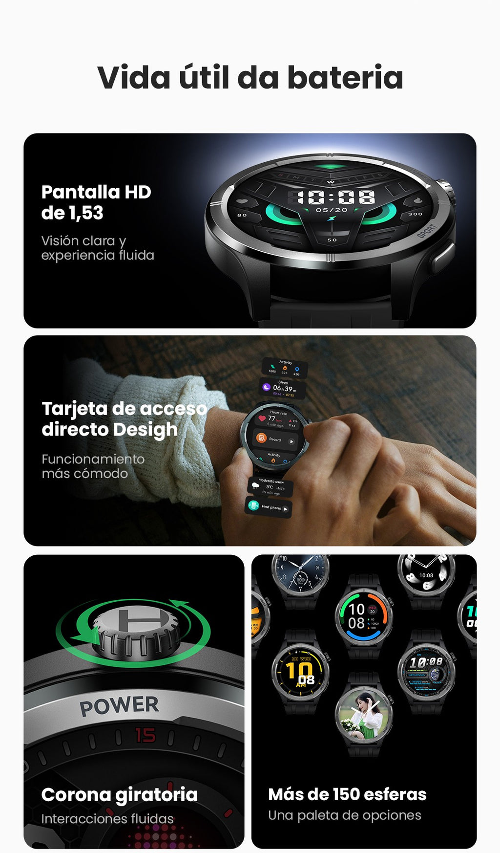 HAYLOU Solar Neo Reloj inteligente Pantalla HD de 1,53'' Llamada Bluetooth Monitoreo de salud 24 horas Relojes inteligentes Hombres Mujeres Relojes deportivos inteligentes
