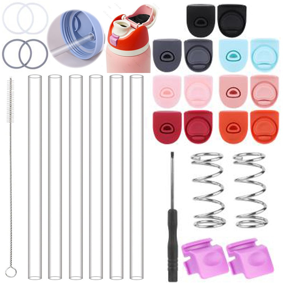 Anillo de sellado de botella de agua, tapa de botella con sello de paja transparente, botón pulsador de boca, accesorios de taza para Owala FreeSip 24/32oz