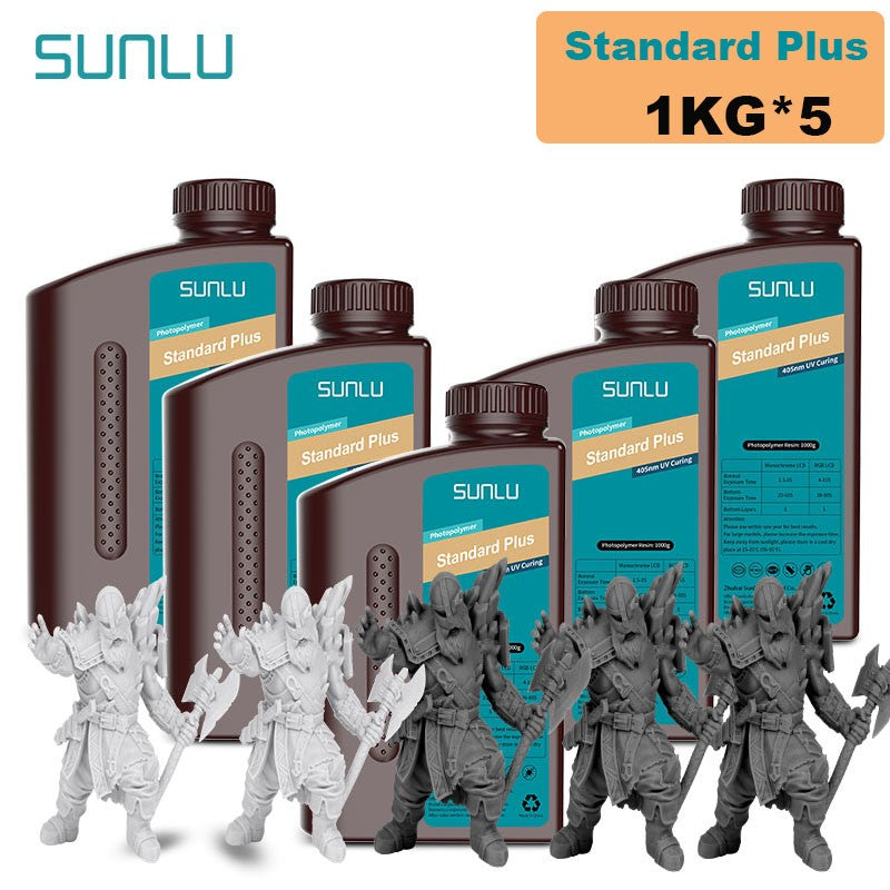 Resina SUNLU 5KG Standard Plus/14K, 1KG/Botella, Resina Fotopolímera de Curado Rápido UV de 405nm para Impresora 3D LCD