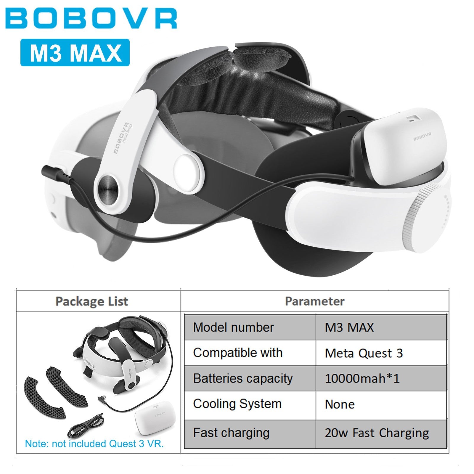 Correa para la cabeza BOBOVR para Meta Quest 3S VR S3 Pro Super Strap M3 Max con batería B100, M3 Pro con correa Halo de batería B2 M3 Mini