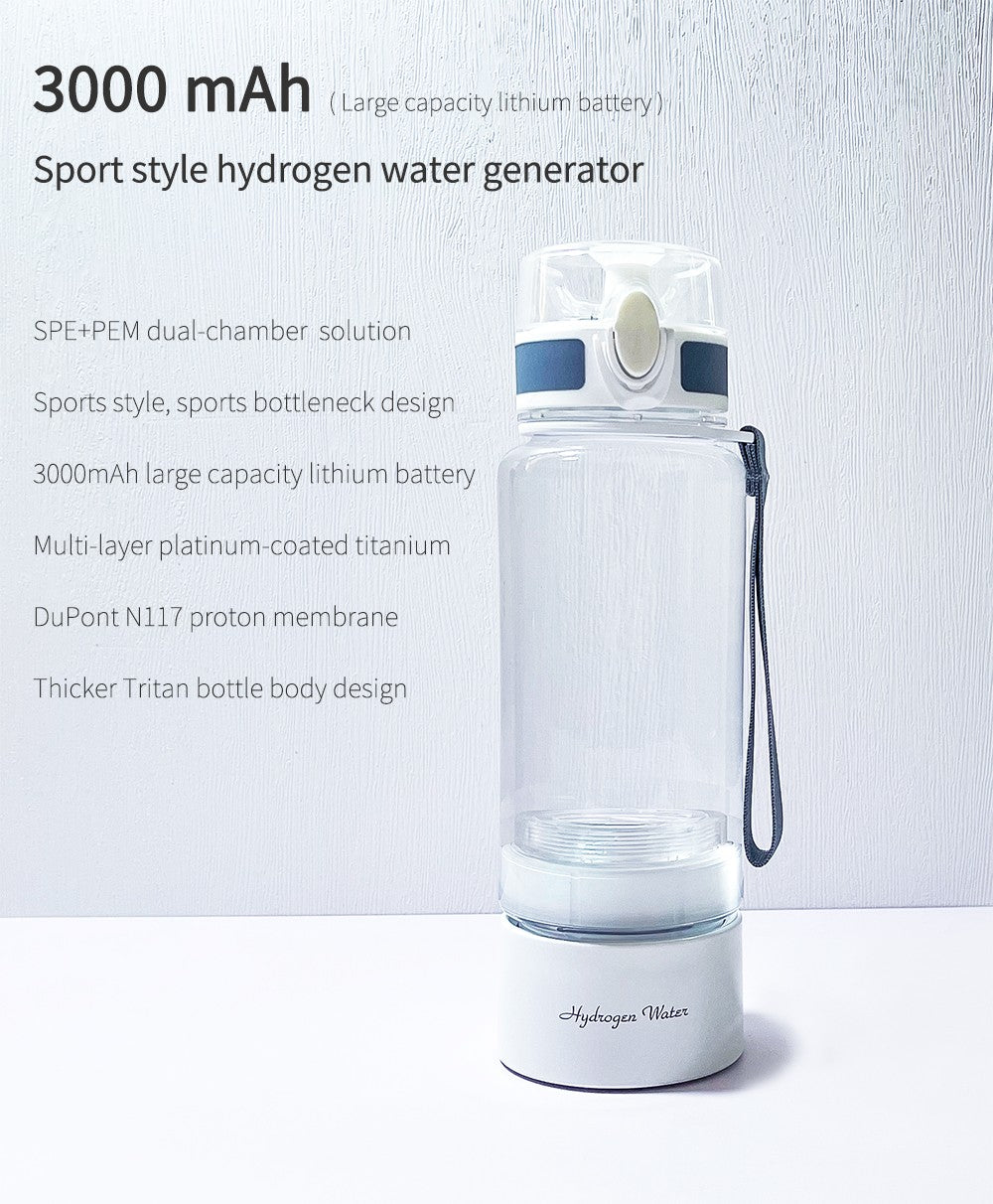 Generador de agua hidrogenada Bluevida de nuevo estilo deportivo SPE y PEM, H2 hasta 3000ppb y botella de agua hidrogenada con gran capacidad de batería