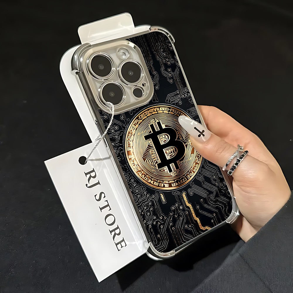 Funda chapada en Bitcoin B de lujo para iPhone 16 15 14 13 12 11 Pro Max X XR XSMax 7 8 6 Plus Y2K cubierta trasera anticaída Airabag