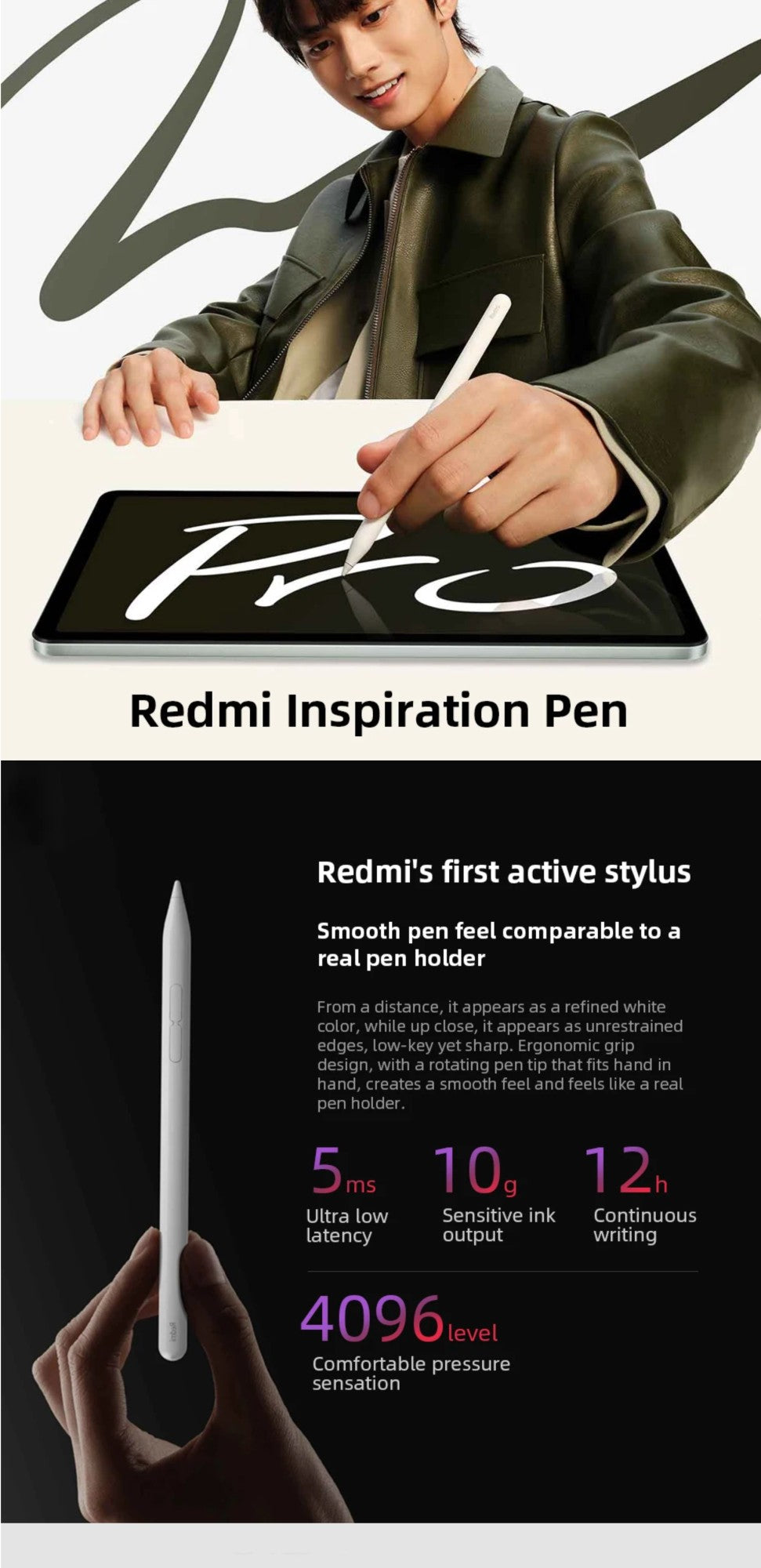 Original Xiaomi Redmi Pad 2 lápiz óptico Redmi Pad Pro tableta 4096 nivel sentido dibujo escritura Redmi Smart Pen Xiaomi Smart Pen