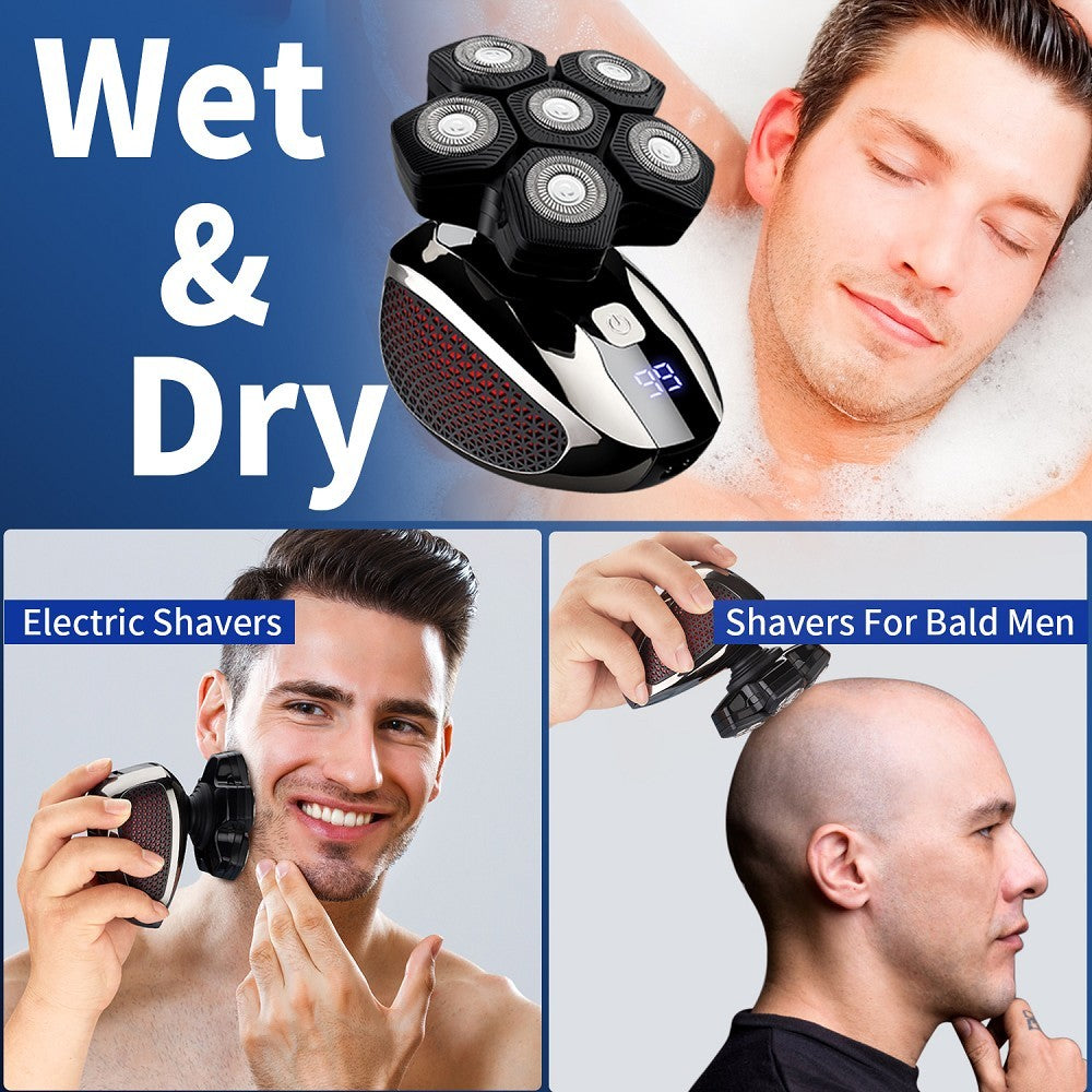 FOXSONIC-Afeitadora para hombre 7D independiente, 7 cortadores, cabezal flotante, maquinilla de afeitar eléctrica resistente al agua, recortadora de barba para hombre