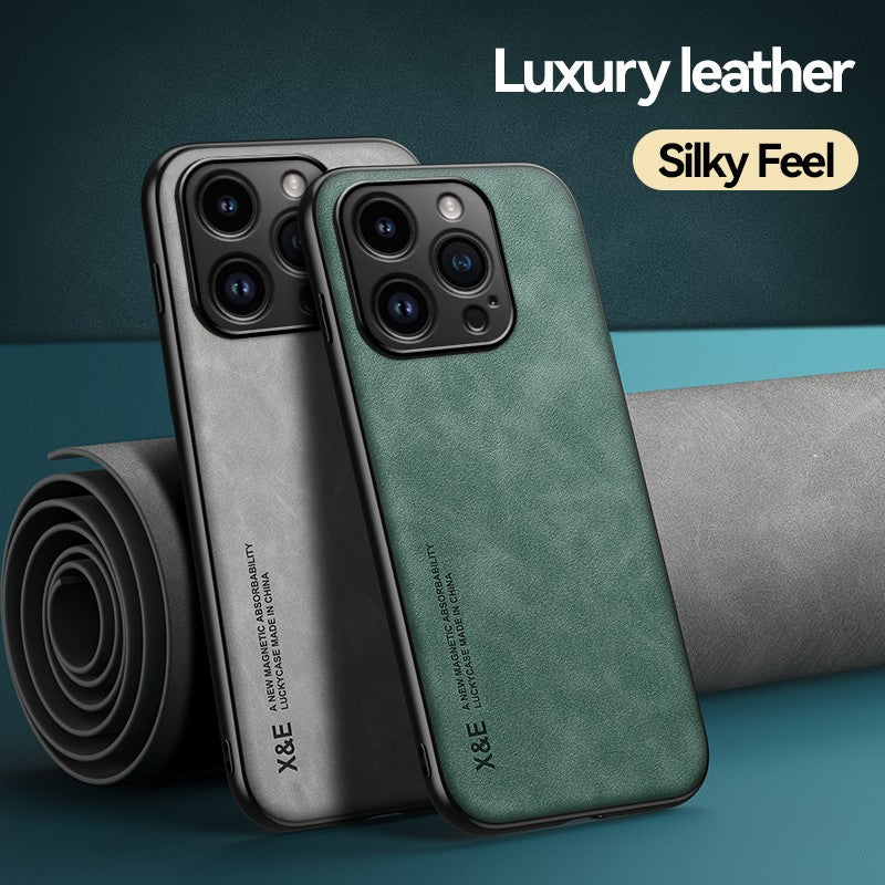 Funda de cuero de lujo para iPhone 16 Pro Max, funda con placa de Metal, soporte para coche, funda para iPhone 16 Pro 16Plus