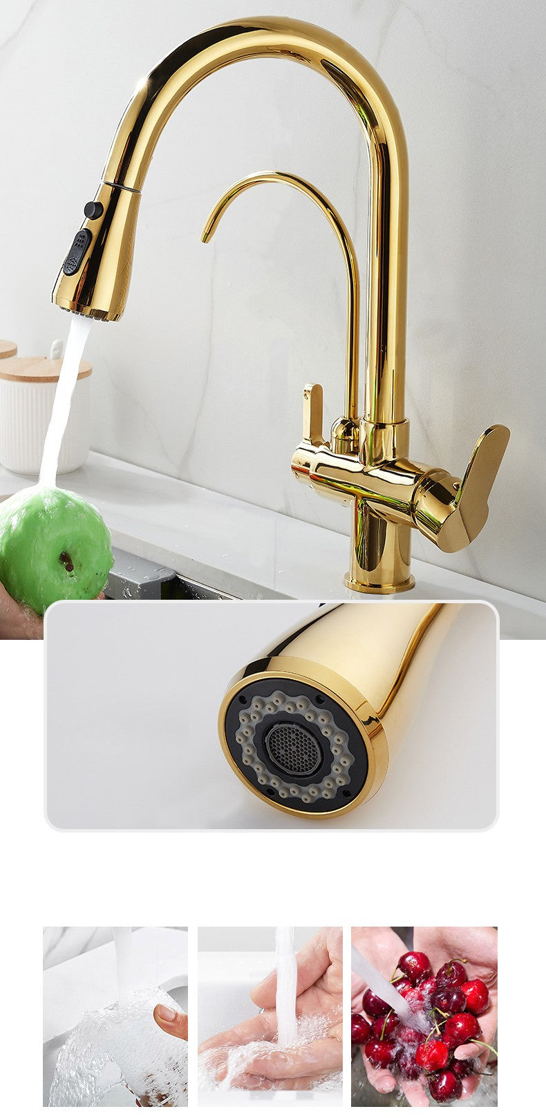 Grifos de cocina con filtro táctil inteligente, grifo mezclador de cocina extraíble en frío y caliente, color negro y dorado, Sensor de rotación, grifo de cocina con filtro táctil