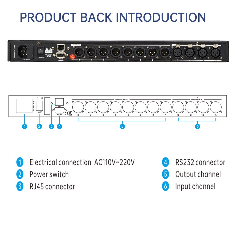 Paulkitson-Procesador de Audio Digital LD448, sistema de Control de altavoz profesional, con Procesador Fir de 32 bits, Driverack 4in y 8out