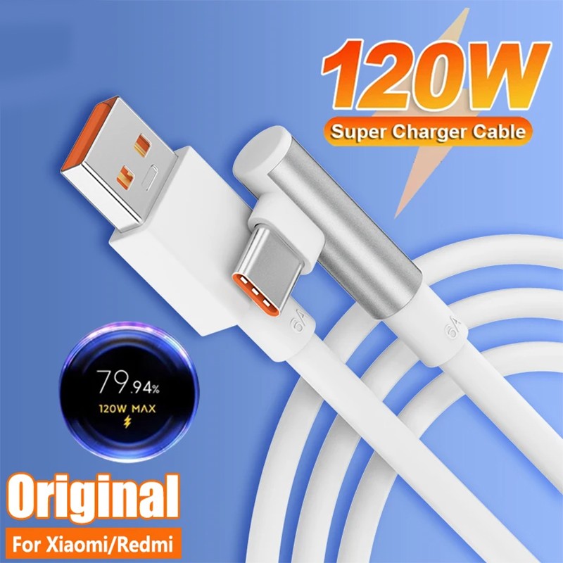 Cable de Carga Turbo USB Tipo C de 120W 100W 90W para Xiaomi 6A, Mi 14 13 12 Pro, Poco F4 GT, Redmi Note 13, K60, Cable Tipo C de 90 Grados