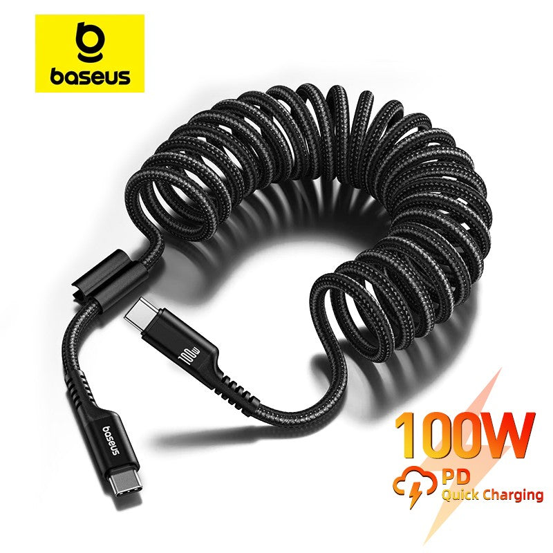 Baseus PD 100W carga rápida con Cable de bobina extensible diseño USB tipo C Cable para iPhone 15 Cable Android retráctil de resorte