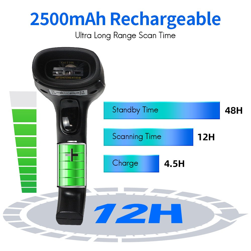 Escáner de código de barras con cable/inalámbrico/Bluetooth, lector de código de barras portátil, matriz de datos 1D/2D, industria de supermercado, nuevo