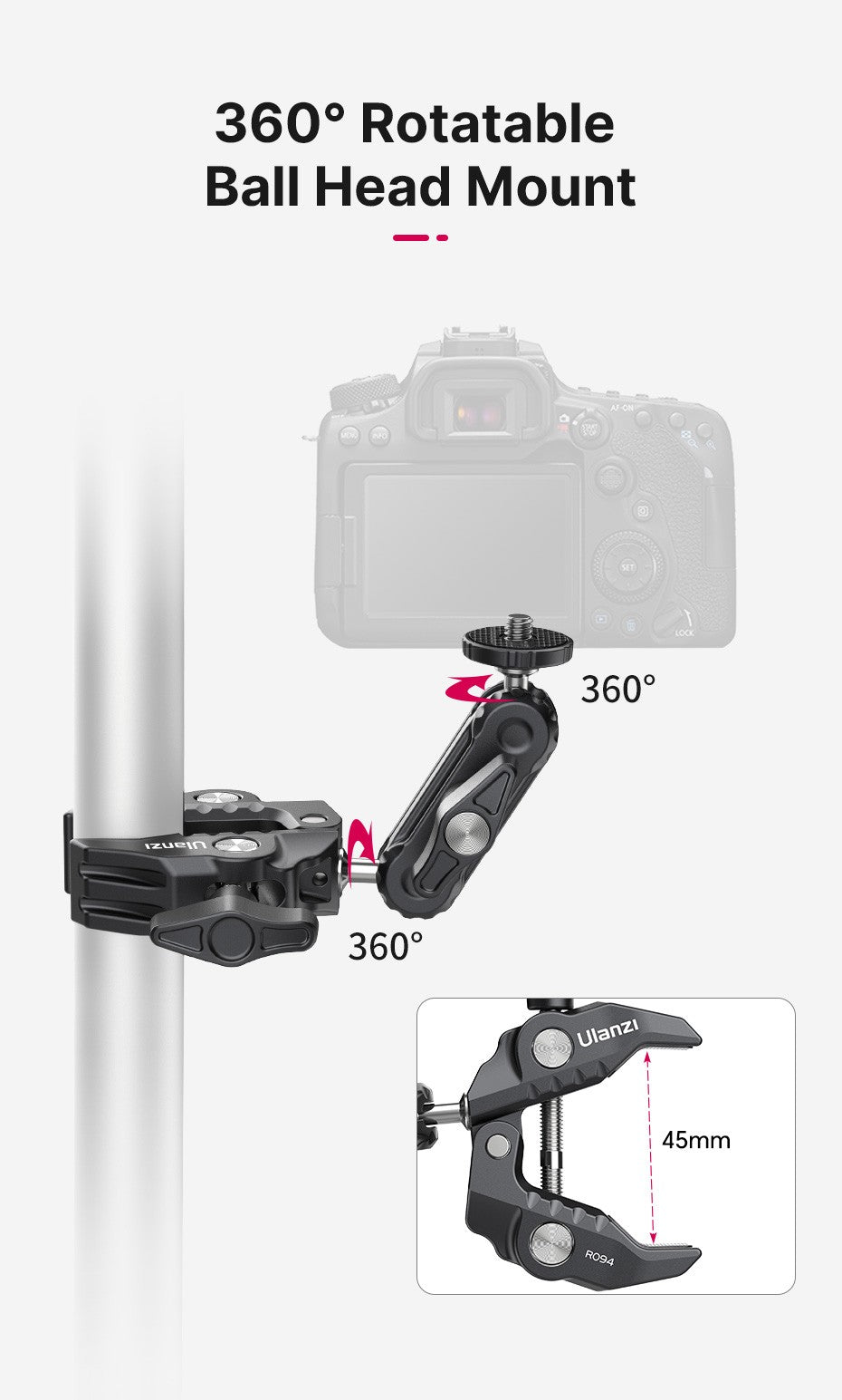 Ulanzi R094 Super abrazadera extender 1/4 3/8 rosca para brazo mágico luz de relleno LED micrófono Universal bola faro carga máxima 1,5 kg