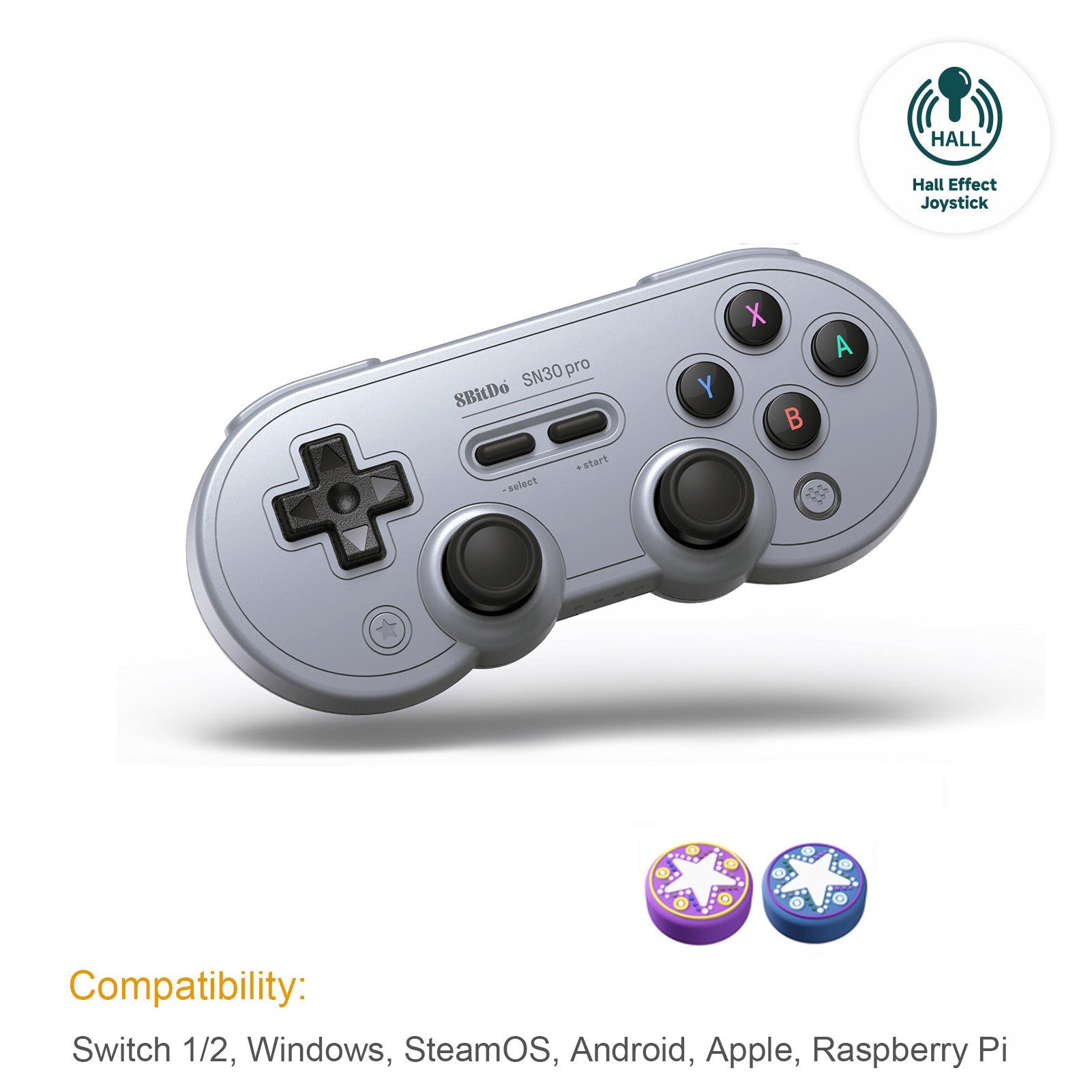Control Inalámbrico para Juegos 8Bitdo SN30 Pro con Bluetooth y Efecto Hall para Switch 2, MacOS, Android, Raspberry Pi, Windows, Steam Deck