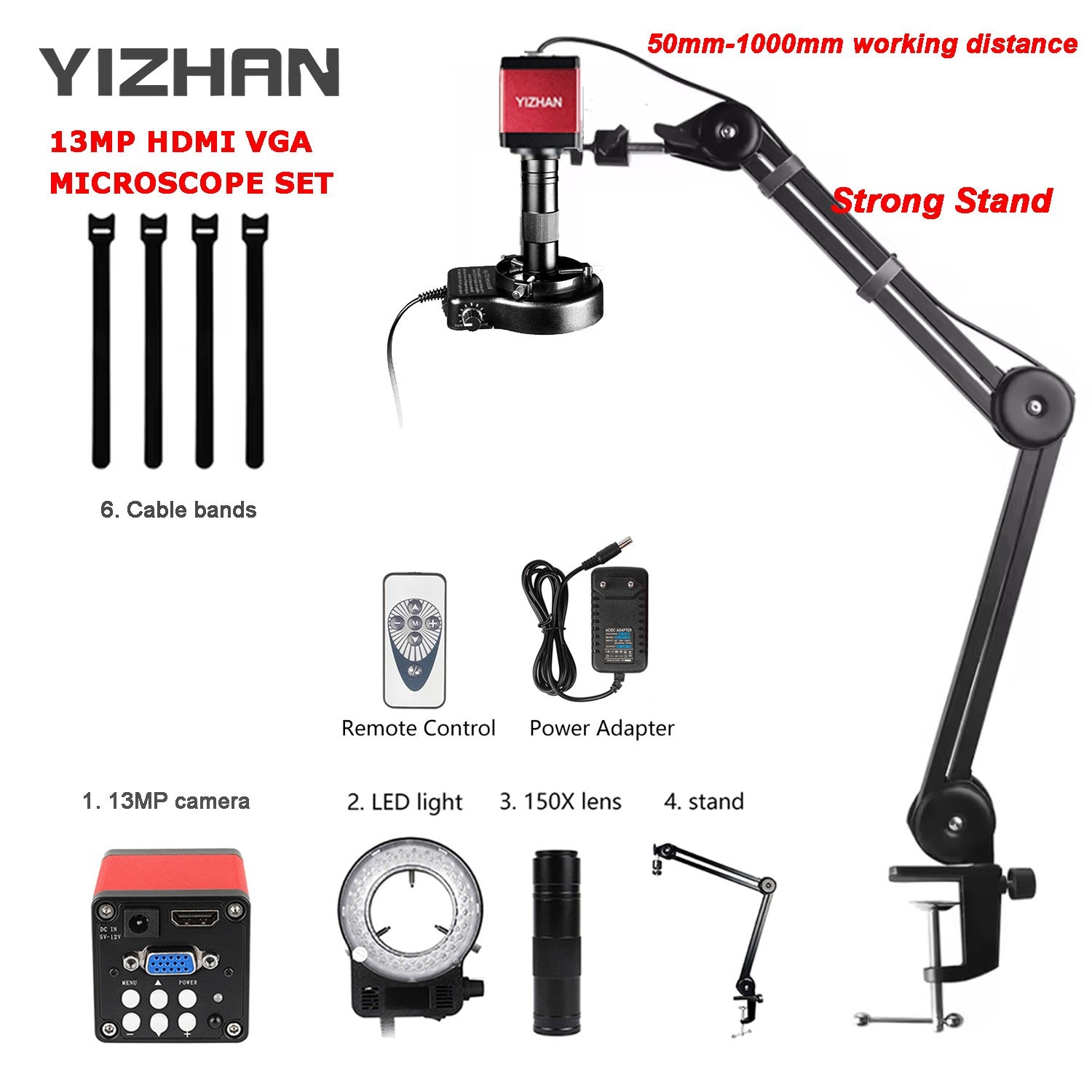 YIZHAN 60MP 48MP 13MP HD microscopio Digital para soldar 4K HDMI USB VGA microscopio electrónico cámara lente de Zoom para medir