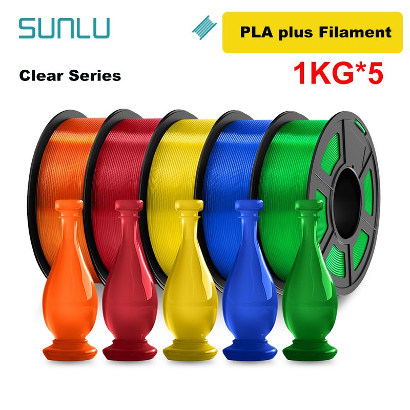 SUNLU Filamento PLA/PETG/PLA PLUS/Transparente de 5 kg, 1.75 mm, 5 Rollos de 1 kg, Filamento 3D para Impresora y Bolígrafo 3D, Enrollado Cuidadosamente