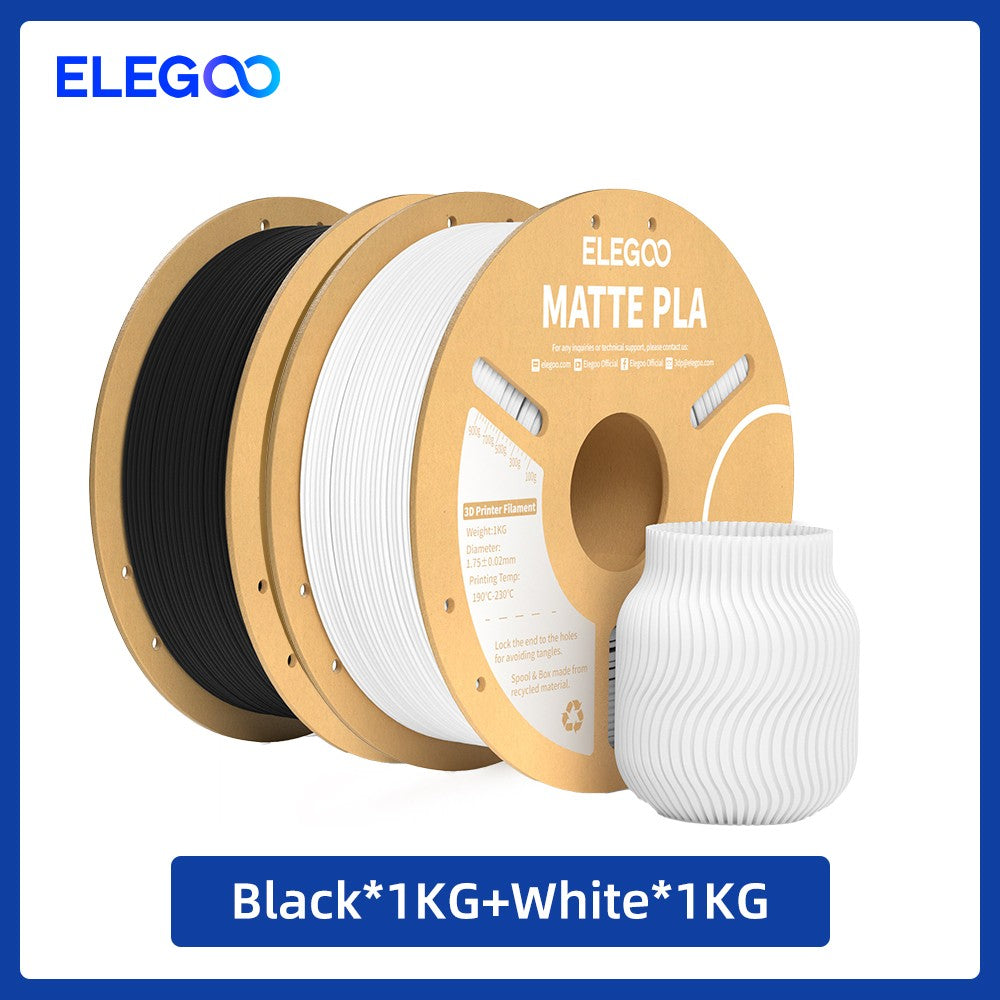 Filamento PLA Mate ELEGOO 1KG, 1.75mm para Impresora 3D FDM, Precisión Dimensional +/- 0.02mm, Bobina de Cartón de 1kg (2.2lbs)