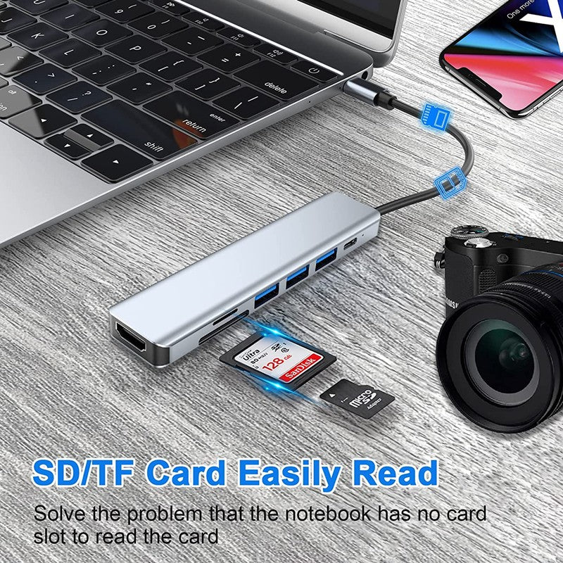 Adaptador USB C a HDMI 4K, USB 3.0 Tipo C PD SD TF, Estación de Acoplamiento, Divisor para MacBook, iPad, Samsung S10, Dex, Laptop