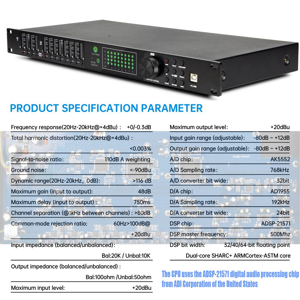 Paulkitson-Procesador de Audio Digital LD448, sistema de Control de altavoz profesional, con Procesador Fir de 32 bits, Driverack 4in y 8out